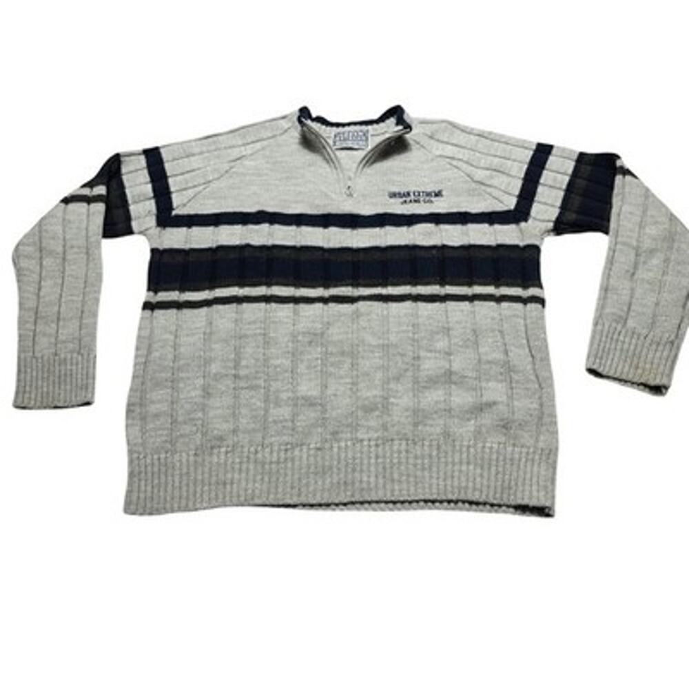 Vintage Urban Extreme Street Knit 1/4 Zip Sweater Striped Retro Womens Medium